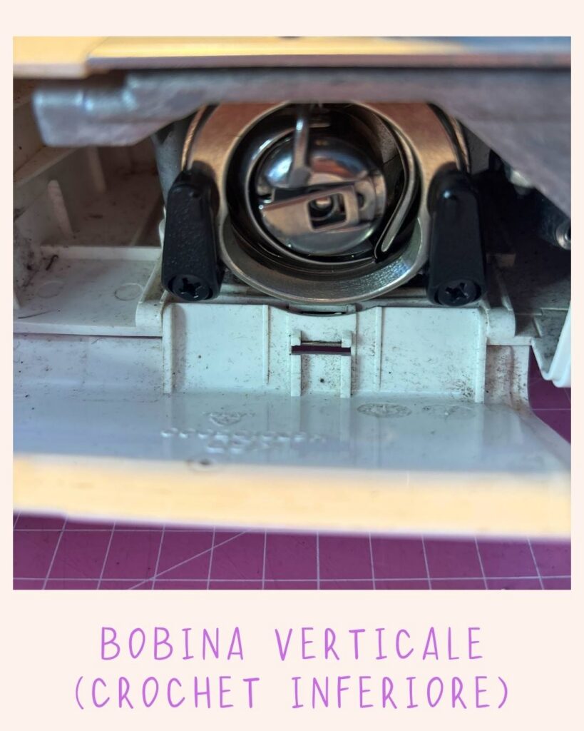 Vista del crochet inferiore con la bobina correttamente inserita nella navetta